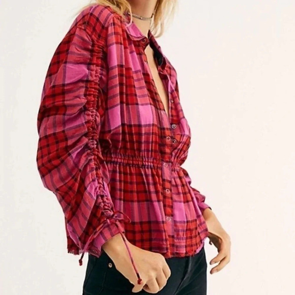 Free People Tops - Free People Pacific Dawn red combo plaid top XS New with tags